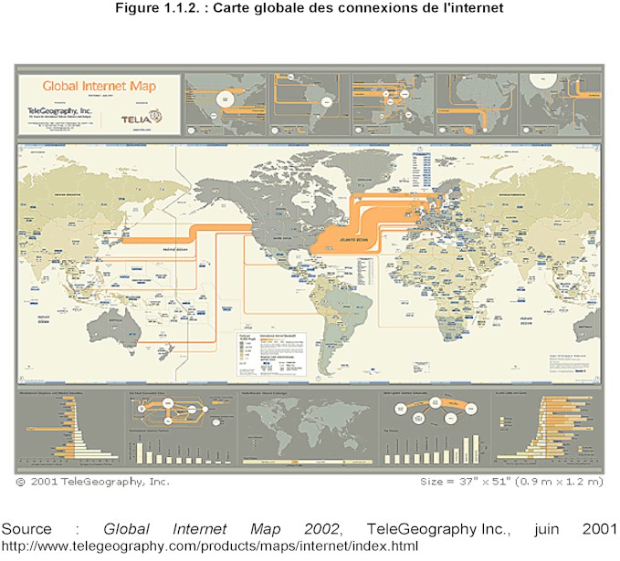 Mission prospective Wallonie 21 - Rapport 2002 - Figure 112. Carte globale des connexions de l'internet