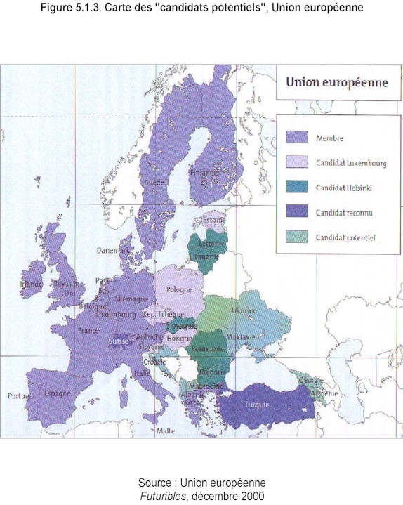Mission prospective Wallonie 21 - Rapport 2002 - Figure 513. Carte des "candidats potentiels", Union europenne