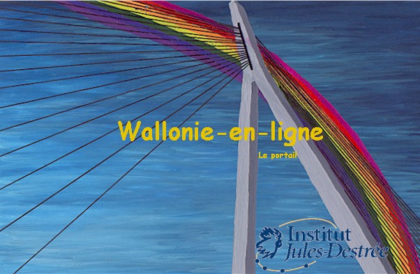 Portail Wallonie-en-ligne : Plan thématique (Haubans du Pont de Wandre (Liège), gouache sur papier, Marie-Anne Delahaut, 1997)