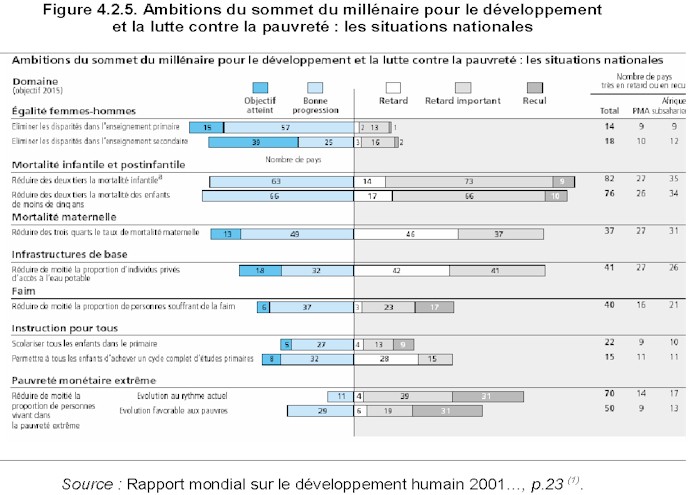 Mission prospective Wallonie 21 - Rapport 2002 - Figure 425. Ambitions du sommet du millnaire pour le dveloppement et la lutte contre la pauvret : les situations nationales